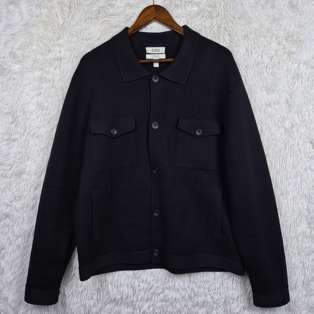 COS Mens 100% Wool Heavy Shirt Jacket Black Large Regular Fit Chore